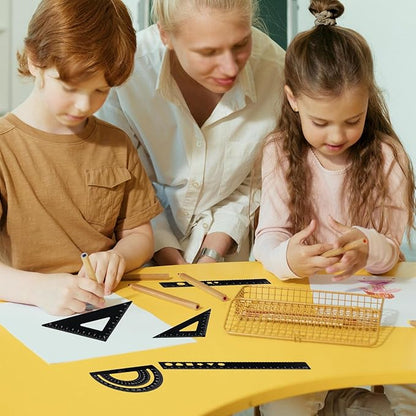 5 Pcs Metal Geometry Set, Math Drafting Ruler Kit- Aluminum Triangle Rulers, Protractor, 8 Inch and 6 Inch Drawing Ruler, Measuring Tool for School and Office (Metric and Imperial, Black)