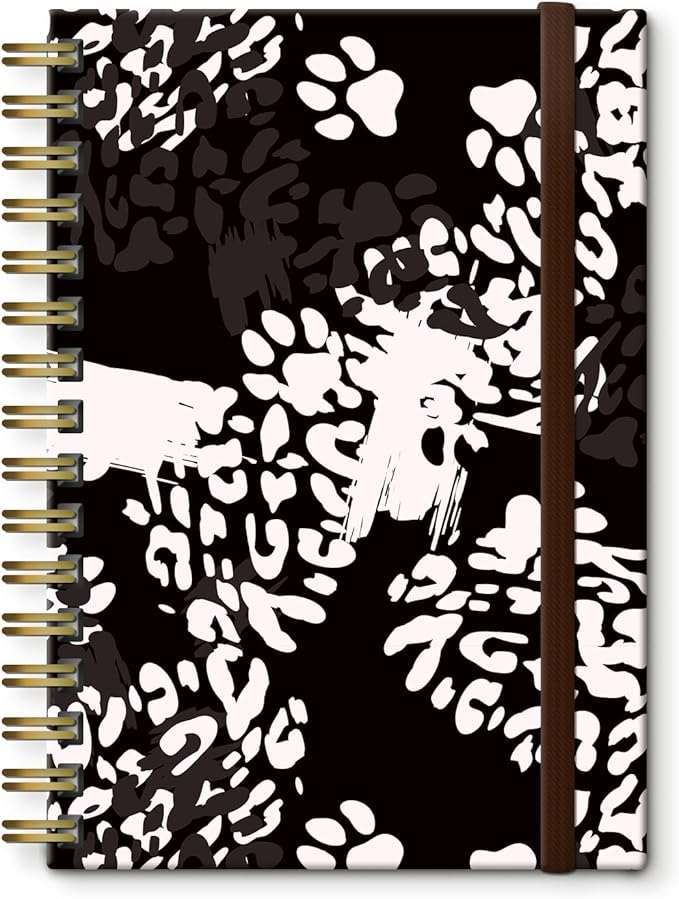 Spiral Journal Notebook, A5 Cute Notebooks for Women Men, College Ruled Hardcover Notebook for Work & Note Taking, 60 Pages Double-Wire Journals for Writing Black White Leopard