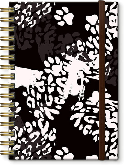 Spiral Journal Notebook, A5 Cute Notebooks for Women Men, College Ruled Hardcover Notebook for Work & Note Taking, 60 Pages Double-Wire Journals for Writing Black White Leopard