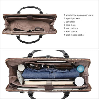 CLUCI Leather Briefcase for Women 15.6 Inch Laptop Business Vintage Slim Ladies Shoulder Bag