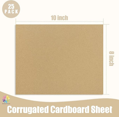 Mat Board Center, 25 pack 8x10 Brown Cardboard sheet, 1/8 inch thick, Flat Corrugated Cardboard Inserts for Packing, Shipping, Mailing, Cardboard Backing, Art Craft Card Board