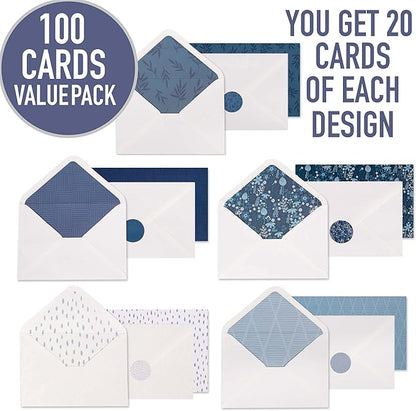 VNS Creations 100 Pack Blank Cards and Envelopes 4x6 - Bulk Blank Greeting Cards with Envelopes & Stickers Inside for All Occasions, Cute Colored Notecards Stationery Set, Assorted Colors Note - Navy