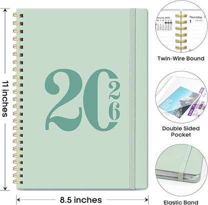 2026 Planner, Weekly and Monthly Calender Planner, Jan 2026 to Dec 2026, Hardcover 2026 Calendar Planner Book with Tabs & Inner Pocket, Office Home School Supplies for Women & Men - A4 (8.5" x 11"), Mint
