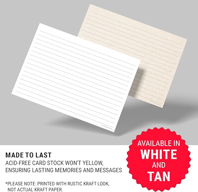 321Done Large Index Cards, Made in USA - Jumbo Size 5x7 Horizontal, College-Ruled Lined Notecards Double-Sided, Thick Heavy Duty Cardstock, Simple Note Cards with Lines, White XL - Set of 50