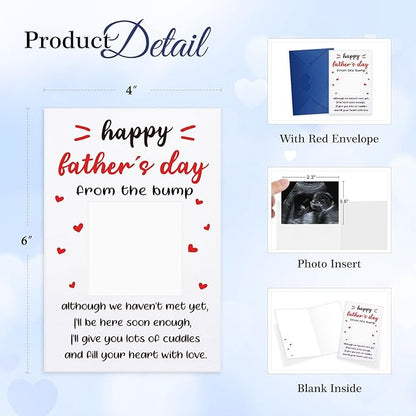 FaCraft Happy First Fathers Day Card for New Dad Dad to Be Expecting Fathers, Photo Insert, 4 x 6 Happy 1st Fathers Day Gift Card with Envelope from Wife Daughter Son Baby Boy Girl