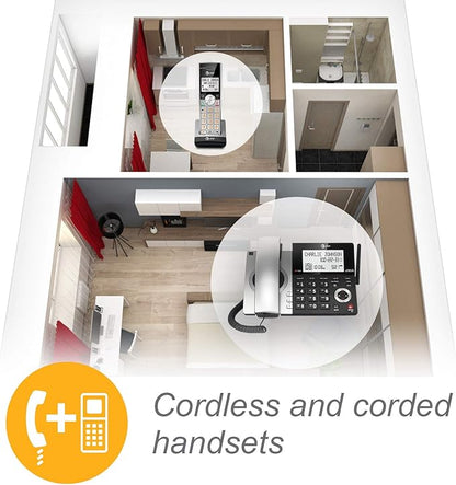 AT&T CL84107 DECT 6.0 Expandable Corded/Cordless Phone with Smart Call Blocker, Black/Silver with 1 Handset