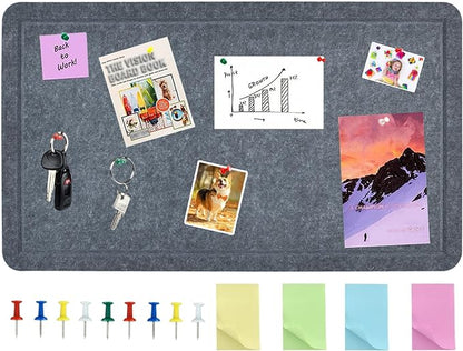 Vuzvuv Dark Grey 28"x16" Large Cork Board with 50 Push Pins & Sticky Notes, Self-Adhesive Bulletin Board No Damage for Wall, Felt Pin Board for Paste Notes, Photos, Schedules Offices Home