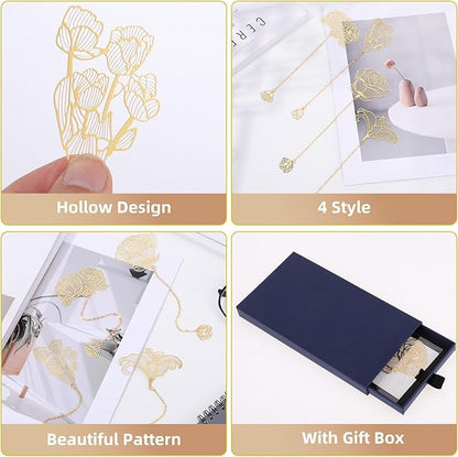 4 Pack Metal Bookmark for Reading Women, Cute Book Mark with Gift Box Stocking Stuffers Gifts for Women, Readers, Book Lovers, Adults