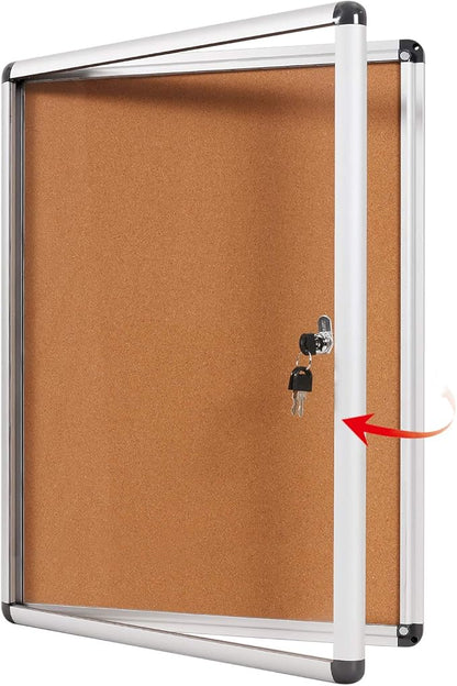 SWANCROWN Enclosed Bulletin Board Tamper-Proof Cork Noticeboard Secure Information Board with Acrylic Door 26x20inch (4xA4)