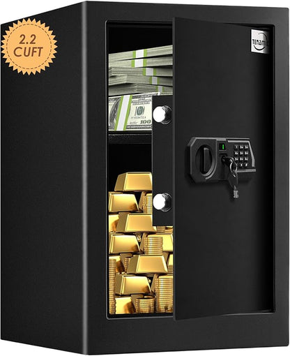 Tenamic Fireproof Safe Box 2.2 Cuft Electronic Digital Security Box, Keypad Large Lock Box Cabinet Safes with Internal Light, Solid Alloy Steel Office Hotel Home Safe with 2 Passwords, Black