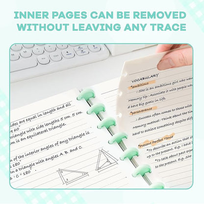 Discbound Notebook, 8-Disc Disbound Planner with Removable Pages, 180 Pages Spiral Notebook, Poly Cover Discbound Planner for Work, Travel, Note Taking(With Index Sticker),Green,A5