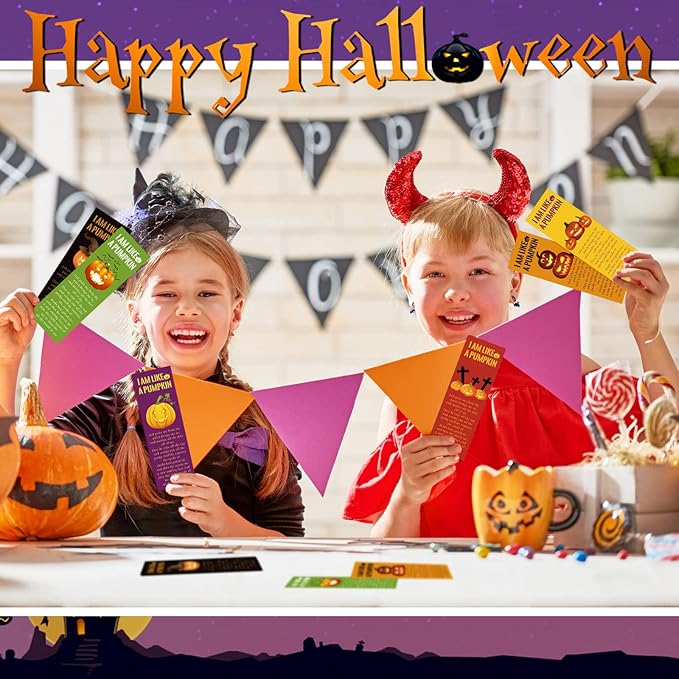 Gueevin 60 Pieces Halloween Bookmarks Pumpkin Bible Verses Bookmarks Christian Bookmarks Religious Book Markers for Women Girl Book Lovers Church Baptism Christian Halloween Gifts