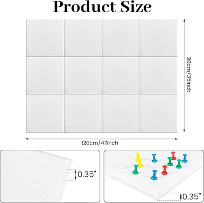 Large Office Cork Board Alternative - 47"x35"12 Pack Felt Wall Tiles Self-Adhesive Safe Removable No Damage for Wall Pin Board Tack Board Felt Cork Board for Walls or Office 48 x 36 White
