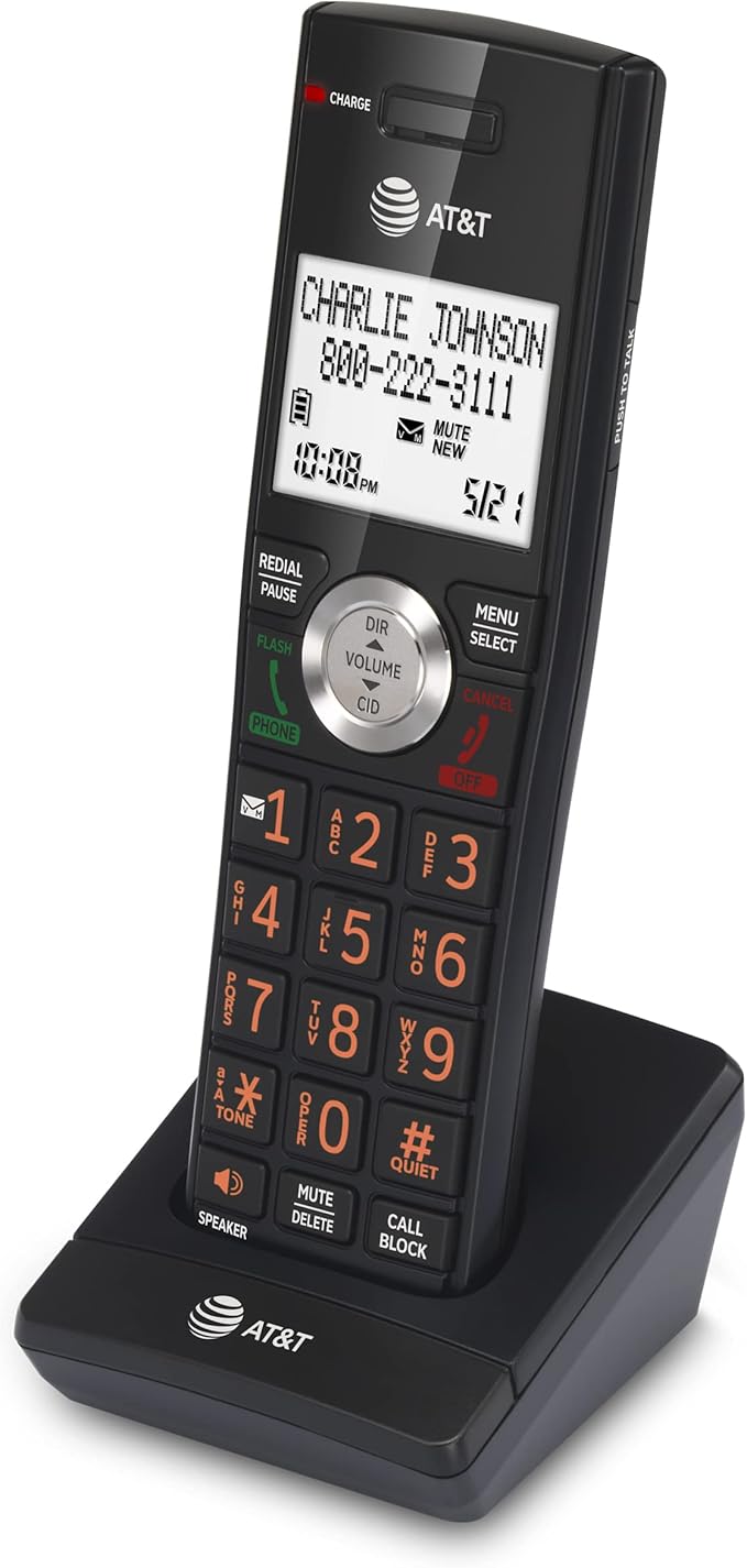 AT&T CL80067 Accessory Handset for CL82x07, CL82x57, CL82x67, CL83x07, CL84x07 Series Cordless Phone for Home with Call Blocking, Caller ID Announcer, Intercom, and Long Range, Black/Wood Grain Finish