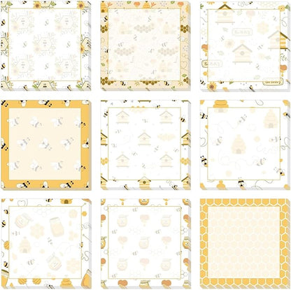 9 Pieces Bee Sticky Notes Adhesive Bee Memo Notes Self-Stick Note Pads for Spring Summer School Office Home Supplies Students Teachers Presents, 9 Styles