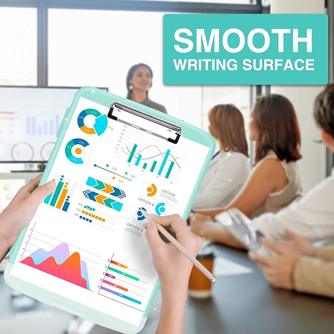 Sooez Glitter Clipboard with Storage, High Capacity Clip Boards 8.5x11 with Pen Holder, Cute Clipboards with Low Profile Clip, Sparkle Plastic Clip Board Case Box for Women & Kids, Side Opening