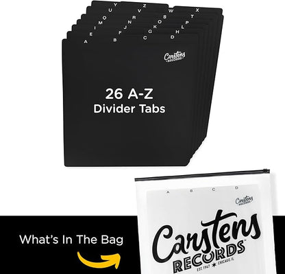 Carstens Heavy Duty Vinyl Record Organizers A-Z | 12" Dividers with Tabs | Pack Of 26 Black | Made In USA