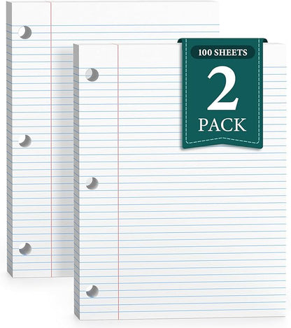 Loose Leaf Paper, Notebook Paper, 8 x 10.5 College Ruled Paper, 3 Hole Punch Binder Paper, Lined Paper for 3 Ring Binders, College Ruled Paper, 100 Sheets/Pack Filler Paper (2 Pack)