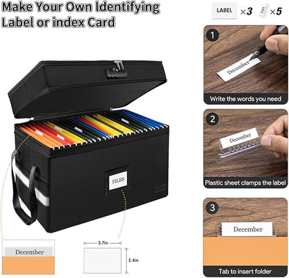 ETRONIK Large Fireproof Document Box with Lock, 2 Layer File Organizer, Portable Office Collapsible File Storage with Reflective Strip for Hanging Letters, Legal Size Folder, Certificate