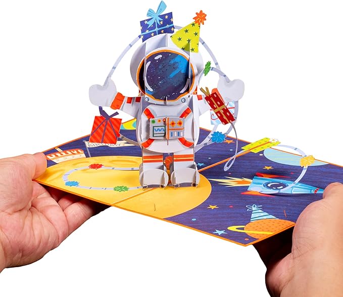 Paper Love 3D Birthday Pop Up Card, Happy Birthday Astronaut, For Adults or Kids - 5"x7" Cover - Includes Envelope and Note Tag