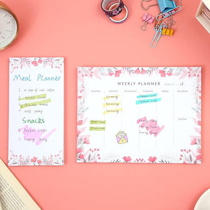 Weekly Planner Notepad Cute Set of 2 Undated Weekly Calendar Pad Tear Off 52 To Do List Notepad Weekly Desk Planner Planning Pads Memo Productivity Tracker for Work Goals Notes Schedule Ideas, Pink