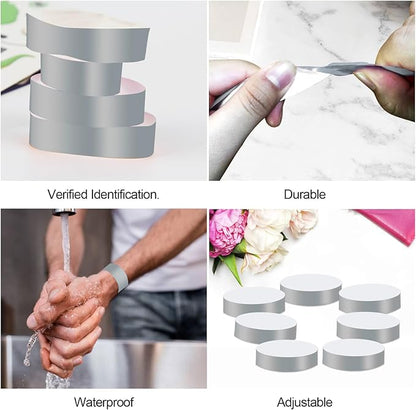 REHALY 1400 Pcs Wristbands for Events Paper Wristbands Waterproof Paper Bracelets Neon Wrist Bands Colored Wristbands Adhesive Hand Bands Armbands for Concerts(Silver)