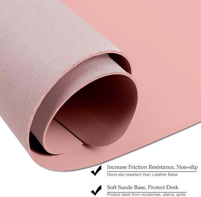 Boutilon Leather Desk Pad 47"x 24" Non-Slip Mouse Pad,Business Desk Pad,Extended Table Protector for Keyboard and Mouse,Desk Writing Pad for Office Home Working Decor (XXXL-Pink)