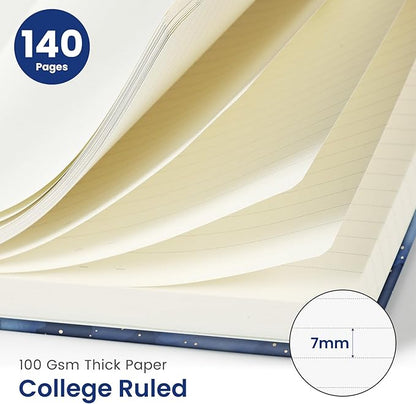 Lined Spiral Journal Notebook for Women, Pretty A5 College Ruled Hardcover Notebook for Work & Note Taking, Cute Aesthetic Journal for Writing, 140 Pages, Starry Night