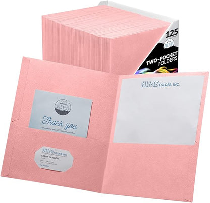 FILE-EZ Two-Pocket Folders, Pink Color, 125-Pack, Durable Textured Paper with Matte Finish, Letter Sheet Size (EZ-32490)