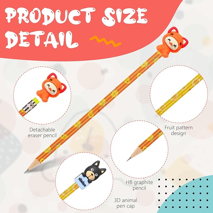Ireer 60 Pcs Scented Pencils for Kids Animal Fruit Fun Smelly Pencils Bulk HB Graphite with 60 Pcs Cute Cartoon Toppers Gift for School Office Classroom Party Reward Supplies(Bright Style)