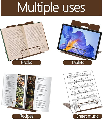 Metal Book Stand - Adjustable Book Holder for Reading (Full Brown)