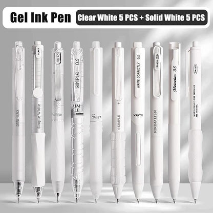10 Count Pastel Gel Ink Pen Set,Cute Note Taking 0.5mm Fine Point Retractable 10 Count Black Ink Pens with for Writing, Journaling, School, Office (White)
