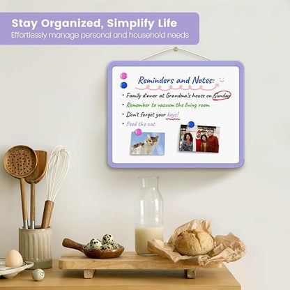 Small Double-Sided White Board Dry Erase Board For Wall, 14"x11" Hanging Whiteboard for Door, Mini Dry Erase Board with a black dry erase marker, Small Whiteboard for Kids Students, Back To School, Pu