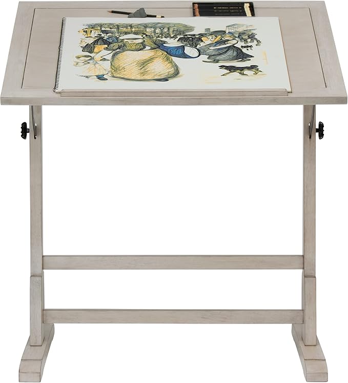 Studio Designs Vintage Drawing/Drafting Table with Pencil Ledge - 36" W x 24" D - Coastal Whitewash - Adjustable Tilting Top