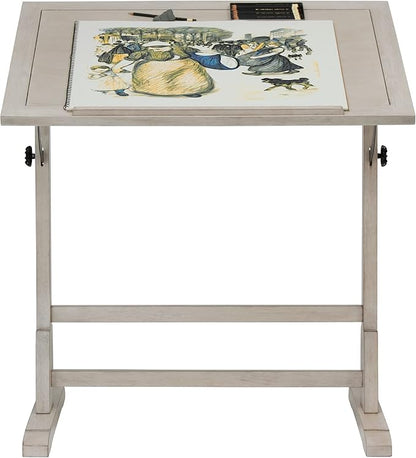 Studio Designs Vintage Drawing/Drafting Table with Pencil Ledge - 36" W x 24" D - Coastal Whitewash - Adjustable Tilting Top