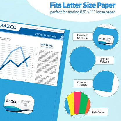 Two Pocket Folders, RAZCC 100 Pack File Folders with Pockets Fit Letter Size Paper, Thick Paper File Folder for School Office Business Home, Assorted 5 Colors
