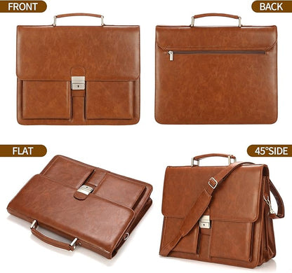 Jack&Chris Mens New PU Leather Attache Briefcase Traditional Messenger Lawyer Bag, MBYX015
