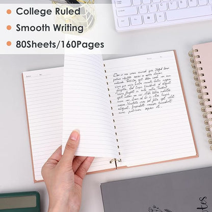 LABUK Aesthetic Spiral Notebook for Women, 3 Pack A5 Cute College Ruled Journals Notebook with Back Pocket, Suitable for School, Office, Home and Beyond