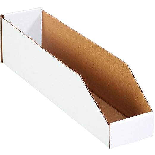 Partners Brand PBINBWZ418 Open Top Bin Boxes, 4" x 18" x 4 1/2", Oyster White (Pack of 50)