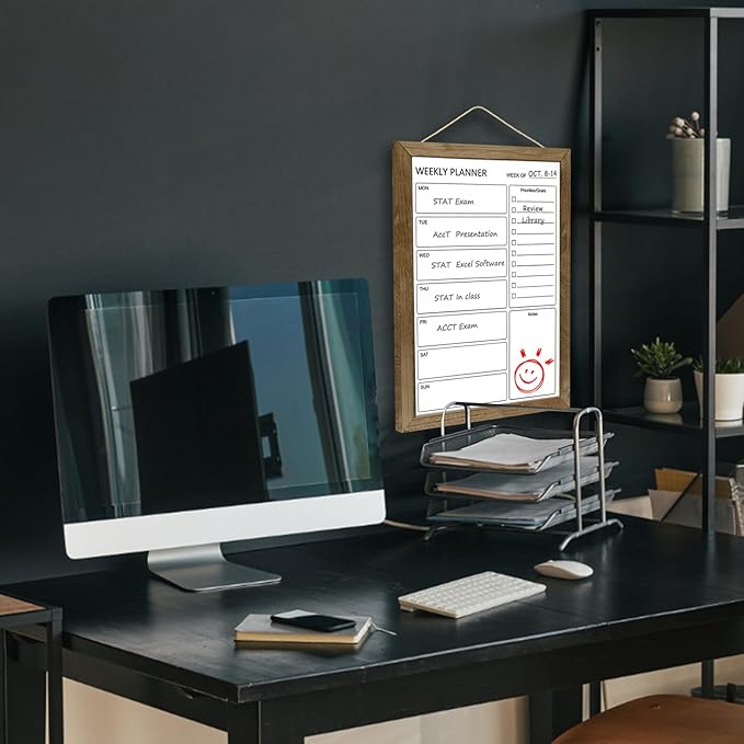 Dry Erase White Board Weekly Calendar Board, Magnetic Whiteboard for Wall,10.5“x14.5 Solid Wood Rustic Brown Framed Message Board, Planner Board for Office, Home, Schooll(Weekly-BB-RB-2737)