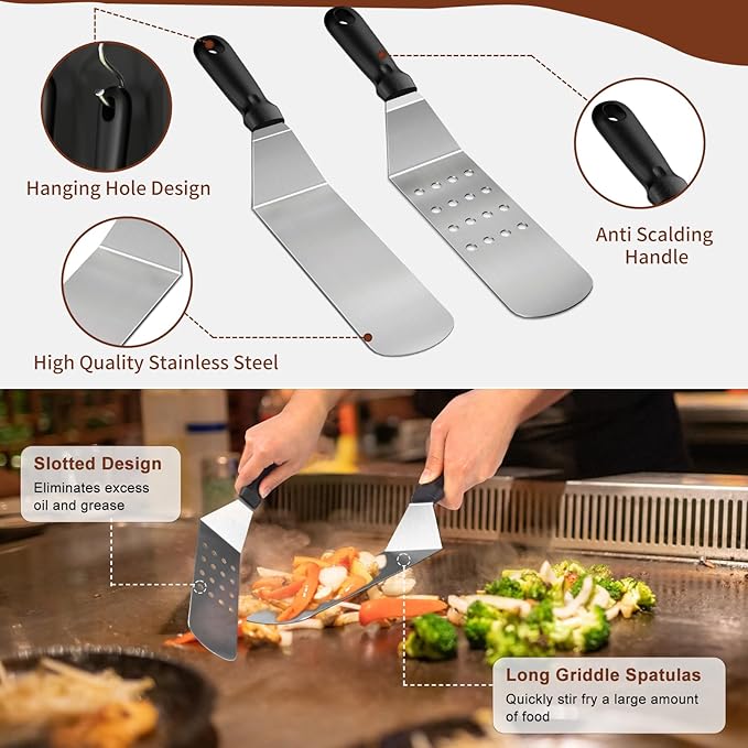 Blackstone Griddle Accessories Kit, 27Pcs Grilling Accessories Set for Blackstone and Camp Chef, Flat Top Grill Accessories Set with Spatulas, Scraper, Grill Press, Basting Cover for BBQ