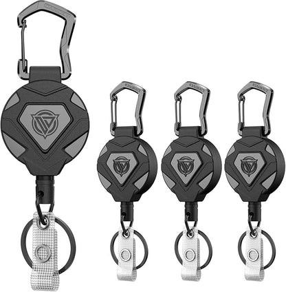 Oaridey 4 Pack Retractable Keychain Heavy Duty, Badge Reels Retractable, Tactical ID Badge Holder with Upgraded Zinc Alloy Carabiner, 31.5'' Coated Steel Cord, Bearing 8.0 oz