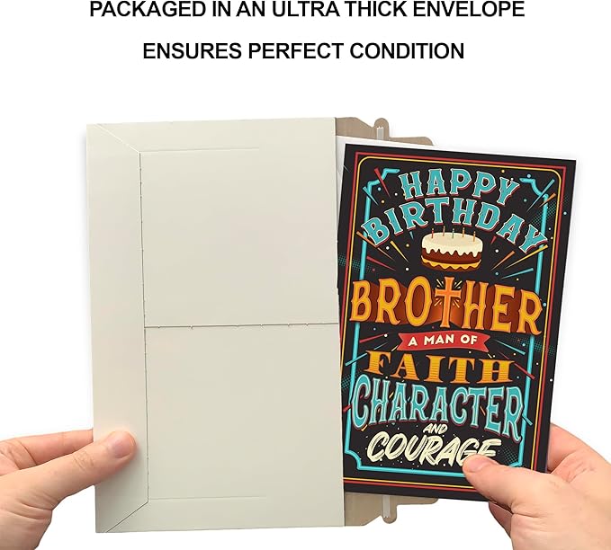Prime Greetings Religious Birthday Card For Brother, Made in America, Eco-Friendly, Thick Card Stock with Premium Envelope 5in x 7.75in, Packaged in Protective Mailer