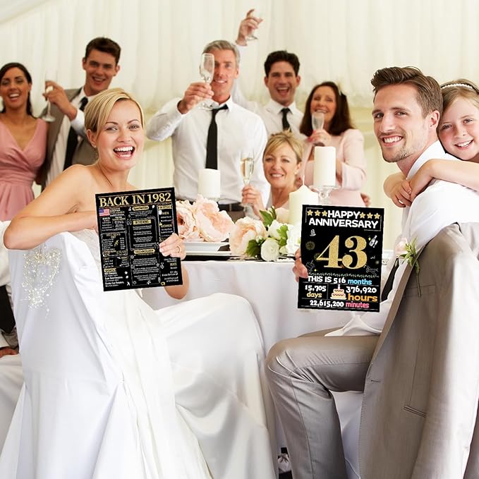 Joycard 43rd Anniversary Card for Women Men, Gold Wedding Card for Wife Husband, Sweet Marriage Decorations Gifts for Couple, Perfect for Her Him on Anniversary Day, Back in 1982