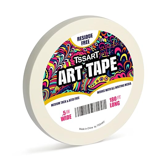 White Art Tape Medium Tack - Masking Artists Tape for Drafting Art Watercolor Painting Canvas Framing - Acid Free 1/2Inch/ 0.5inch Wide 180FT Long