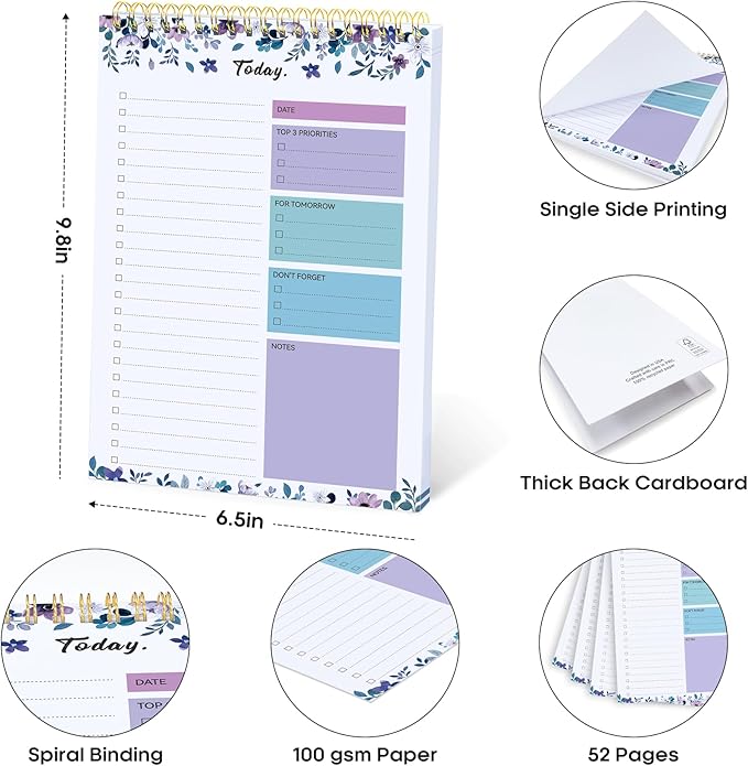 To Do List Pad - To Do List Notebook for Work with 52 Sheets, Undated Daily Planner Perfect for Daily Tasks and Goal Setting, To Do List Notepad Suitable for Office, Home and School-VioletBloom