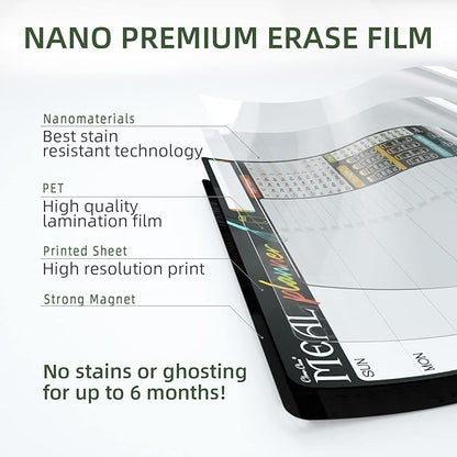 Magnetic Dry Erase Menu Board - 17"x12" Meal Planning Board for Fridge - 6 Extra Fine Point Markers Included - Shipped Flat