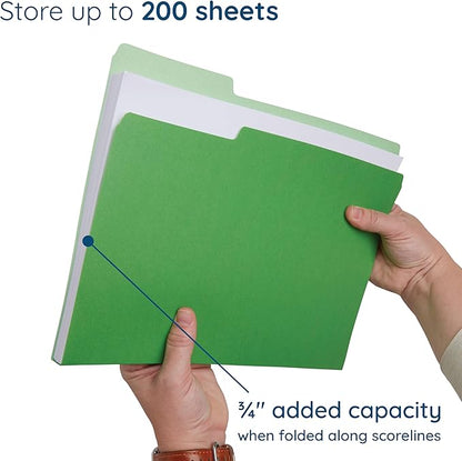 100 Blue Summit Supplies Green File Folders, Two-Tone, 1/3 Cut Tabs, Letter Size, Durable 11pt Paper, File Folders Green, Bulk 100 Pack