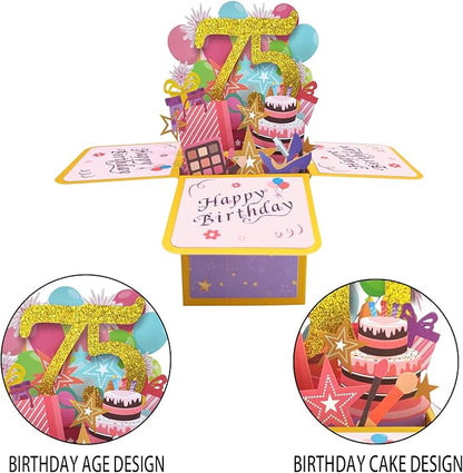Asmallgf Sweet 75th Birthday Pop Up Card for Women Men, Surprise 75 Years Old Gift for Grandma Grandpa, Humorous 75 Bday 3D Greeting Card for Husband Wife, Best 75 Birthday Gift Idea for Mom Dad