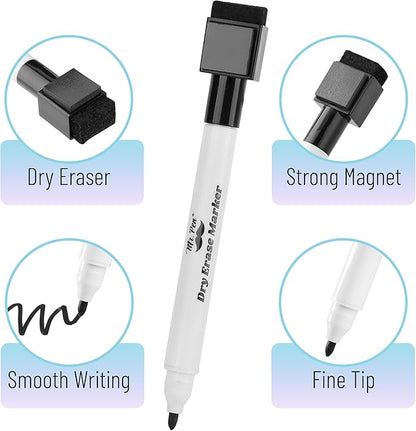 Mr. Pen Magnetic Dry Erase Markers - 12 Pack, Black Fine Tip with Eraser Cap